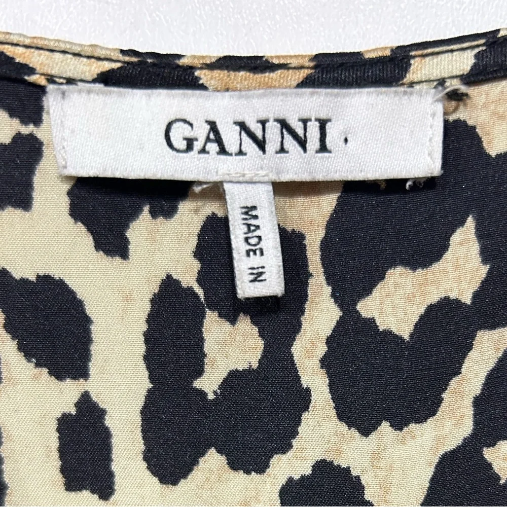 Ganni Silk Wrap Dress Leopard Print Long Sleeve Mob Wife Luxury Sz 38 = US 6 - Picture 8 of 14